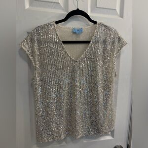 CeCe Silver Sequin V-Neck Blouse